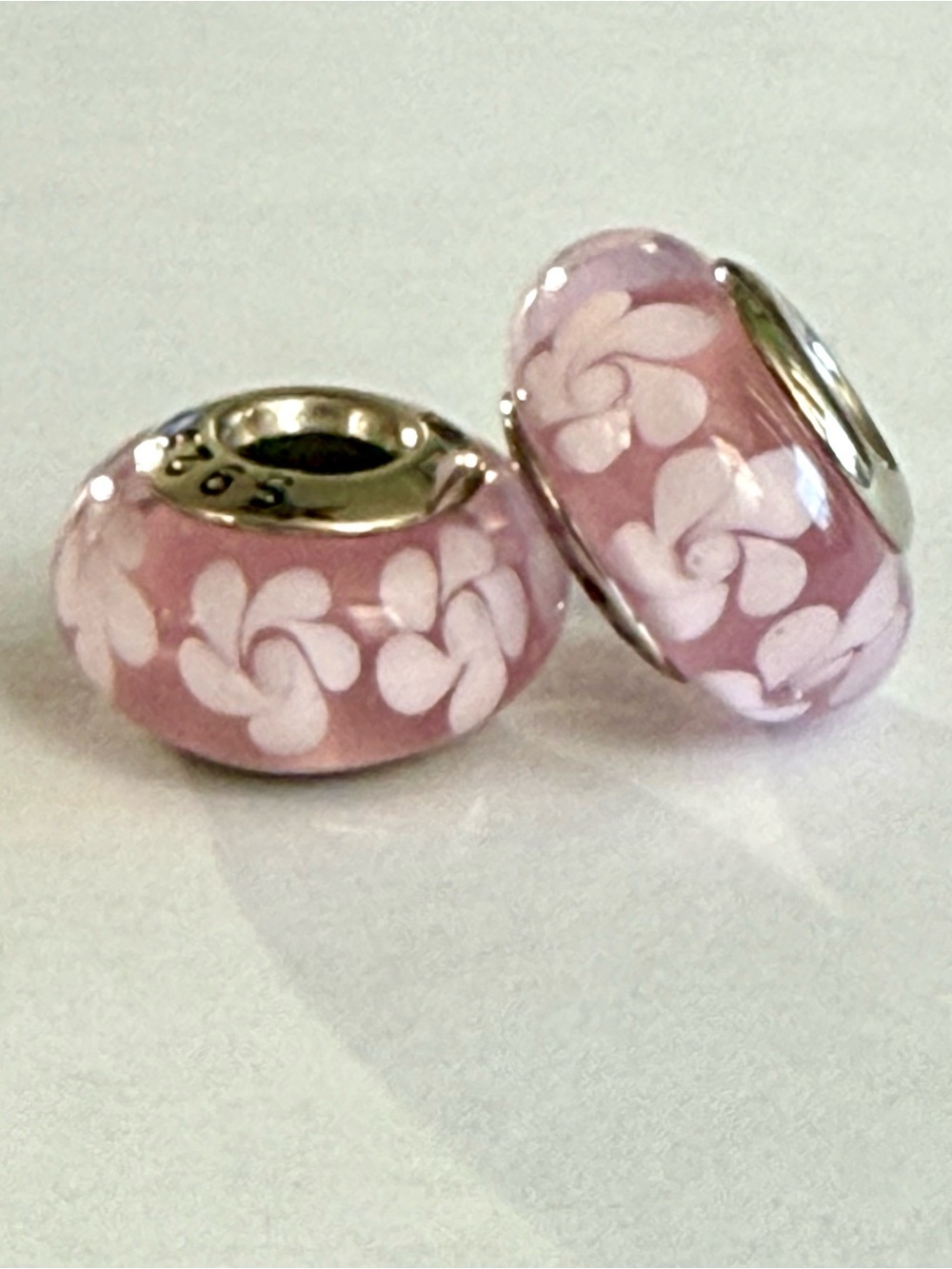 Pink Flowers Murano Glass Charms set fit Pandora bracelets